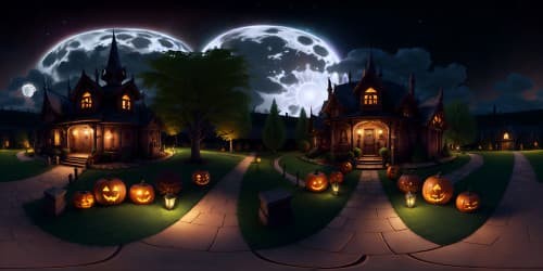 halloween town autumn leaves fall harvest colored lights at night full moon