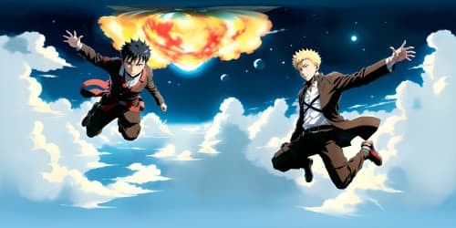 Jujutsu Kaisen Gojo Satoru flying in the sky with his hand point out.
