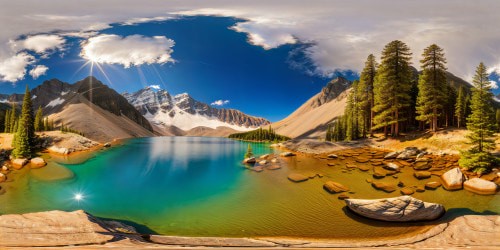 A pristine mountain lake oasis in unparalleled ultra-high resolution, capturing the flawless reflection of snow-capped peaks in its crystal-clear waters, encircled by vibrant pine forests under a cloudless azure sky, a true artistic masterpiece.