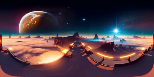 A beautifle night sky full of shooting stars moving in the twilight, clouds are floating about as the sun rises in the distance, spreading it's soothing orange glow across the peaceful night sky.