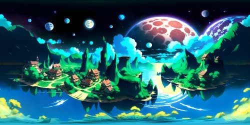 Masterpiece quality, ultra high-res VR360, moon's craters in sharp relief, luminescent glow, star speckled velvet skies. Fantasy art style, whimsical lunar landscape, iridescent lunar hues, endless astral panorama. VR360 embracing vast cosmic elegance.