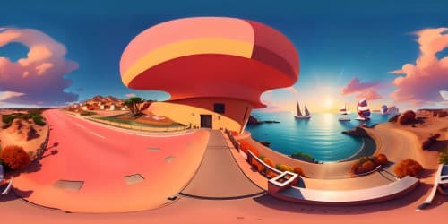 fancy cars on the seaside highway (orange and pink sky)