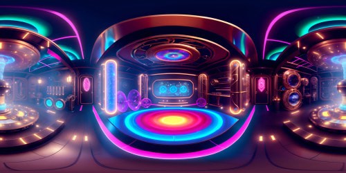 Opulent steampunk chocolate factory in VR360 view, extreme high-res detailing, rustic tech elements, gears, pipes, bronze-tinted, candy production machinery. Magical sky, cotton candy clouds, rotating gear constellations, chocolate rivers crossing galaxies. Combined with Masterpiece, Wonka-inspired aesthetic, an ultra-high res VR360 panorama.