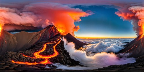 A breathtaking, meticulously detailed volcanic landscape at golden hour, with molten lava flowing among obsidian rocks under a vivid pink and orange sky, emitting a mesmerizing glow in ultra high resolution, a true visual masterpiece.