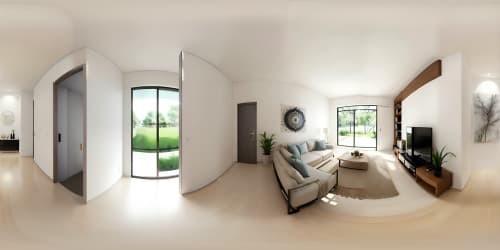 Masterpiece quality, Zen-inspired VR360 living room, ultra-high resolution. Minimalist aesthetics, calming pastel tones, bamboo, stone details. Natural light ambiance, serene VR360 atmosphere. 2024 style elements, delicate watercolor technique, tranquility prominent. Ultra-high res, Zen-influence, VR360 masterpiece.