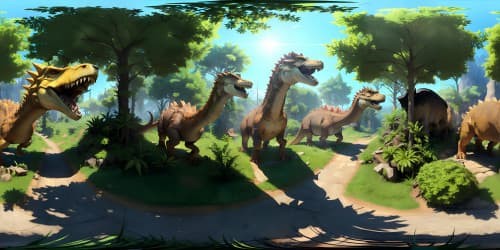destroyed city forest dinosaurs roaming