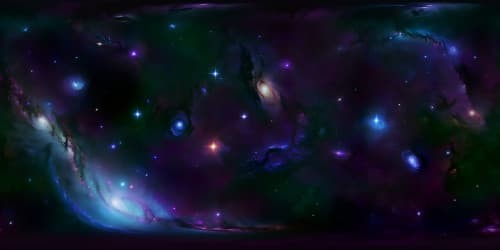 Masterpiece-level nebula, VR360 view, vibrant galaxy clusters. Ultra-high resolution, myriad stars, swirling cosmic dust, radiant interstellar medium. VR360 Space environment, fantastical shades, pulsating quasars, distant supernovae. Style: High-detailed digital art.