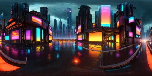 In a cyberpunk megacity, a flawlessly detailed urban street exudes perfection in ultra-high resolution, featuring towering neon-lit skyscrapers, dynamic holographic ads casting an iridescent glow, rain-slicked streets reflecting chromatic hues, all beneath a brooding stormy sky, a perfect masterpiece of this futuristic cityscape.