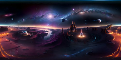 VR360 masterpiece of deep cosmos, nebulas sparkling in ultra-high resolution, celestial bodies in radiant hues. Infinity stretching, constellations forming intricate patterns, asteroids floating lazily. VR360 panoramic view, Picassoesque style, vivid godlike touches, colors dancing in space ballet.