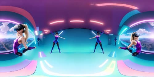 five female ballet teachers wearing pink leotards_one woman has blue eyes_two of the women are blonde_they are squatting_spread_arms above their heads_close up of armpit