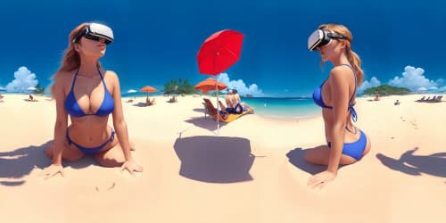 WOMEN AT THE BEACH WEARING SWIMSUITS 