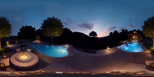 Luxurious backyard pool and hot tub night time infinity pool nighttime skyline view rooftop with lights