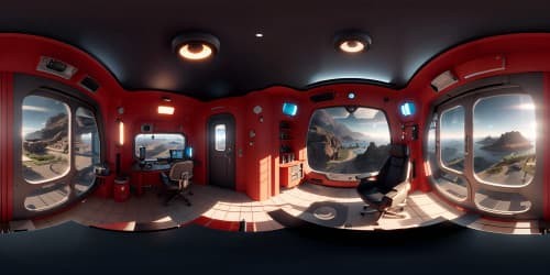 VR360-masterpiece-quality, ultra-high-resolution, spacestation as cosy refuge. Dominant elements: round windows, softly glowing lights, floating objects. Style: serene, Pixar-like warmth. Foreground emphasis: minimal, ensures expansive VR360 view.