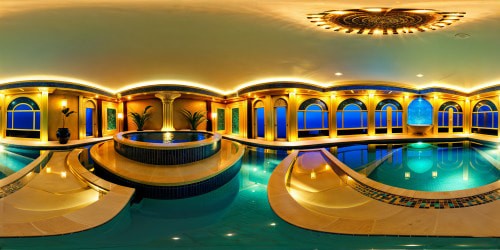 A luxurious, flawlessly designed art deco-inspired indoor pool oasis with opulent golden accents, intricate mosaics, cascading water features, vibrant underwater lighting, sumptuous velvet loungers, and a sculptural diving platform, elevated to an ultra high resolution, capturing every shimmering detail in impeccable quality, a visual opus in the style of the Art Deco movement.