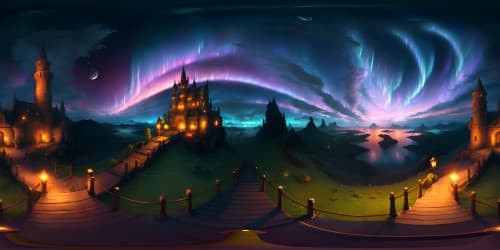 VR360 masterpiece, ultra-high-resolution, enchanting vampire wizard realm, velvety night sky; scattered cosmic constellations, mesmerizing aurora borealis in VR360, Gothic-style castle silhouette, blood-red moon, ethereal mist