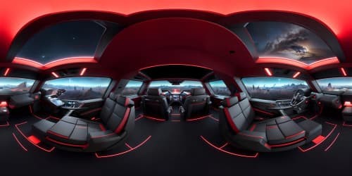 A futuristic room in a spaceship with floor to ceiling windows overlooking a new star exploding, red and blue ambient lighting, dark theme, space, ultra detailed, award winning design, high contrast, wrap around couch, fancy glowing pool table, big room, darkness of space