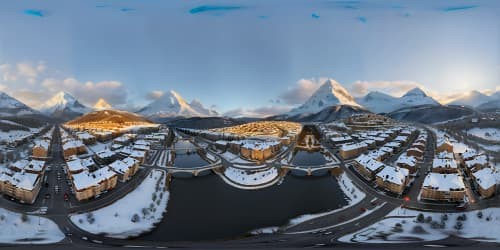 Turkish VR360 cityscape of Kayseri, ultra-high-resolution. Stone-hued historical structures, low-slung houses in rustic earthen hues, contrast against the majestic snow-capped Mount Erciyes. Style: High definition, masterful.