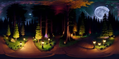 forest moon of endor at night under  the glow of fire light