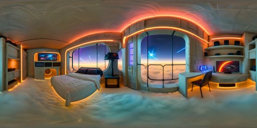 A flawless, ultra high-resolution VR360 skyline showcasing a Star Wars-inspired futuristic city, featuring meticulously crafted 3D architectural shapes enveloped in ethereal neon lights, creating a pixel-perfect masterpiece that immerses viewers in a jaw-dropping urban landscape.