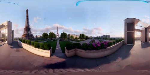 Parisian sunset balcony breakfast spread view of Eiffel Tower 