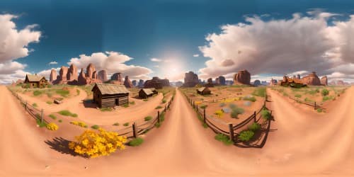 old west town plains and mountains in the distance with sunset skyview