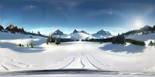 Ultra high-res VR360 interior, home office, sleek desk, comfortable chair. Nighttime snow cascading outside, cloaking everything in serene white. VR360 view of a snowscape through a panorama window. Style: realistic 3D rendering, lit subtly, architectural masterpiece, attentive to texture and shadow detail.