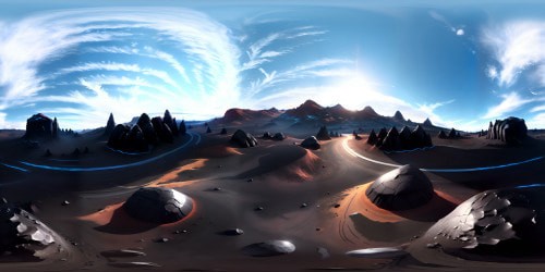 VR360 masterpiece, lunar surface, high-res, ultrarealistic. Obsidian-black cosmos, Earth hovering in majesty. VR360 style: space digital art, striking contrast, celestial color palette, glossy texture.