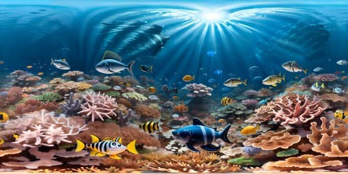 coral reef with many species of fish including a megaladon