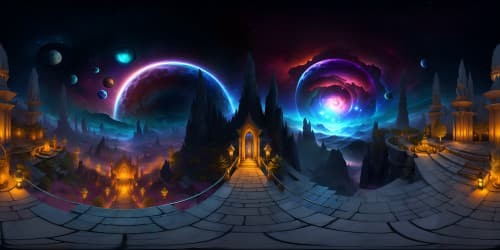 ultra-high-resolution VR360, masterful detail, unparalleled artistry, grandeur of Garhkk universe, spectral colors, intricate cosmic patterns
