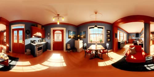 VR360 masterpiece, ultra high-res, Seinfeld's apartment scene. Meticulously detailed objects, comforting ambiance. Ultra HD textures, classic style portrayal in VR360. Realistic digital painting style, iconic interior, cozy setting.