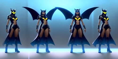 three evil witches. one witch hs wings. the witches are sexy pretty african amrican women. one has a staff with energy in it.all are african american.female wearing black capes.