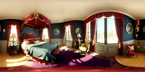 Vintage 1950s room, period-era furnishings, velvet drapes, wrought-iron bed, intricate wallpaper. VR360 focus on ornamental details, world-class craftsmanship. Bettie Page-inspired lingerie, tastefully draped over bedpost. VR360 view, Pixar-style, ultra-high res rendition. Masterpiece quality.