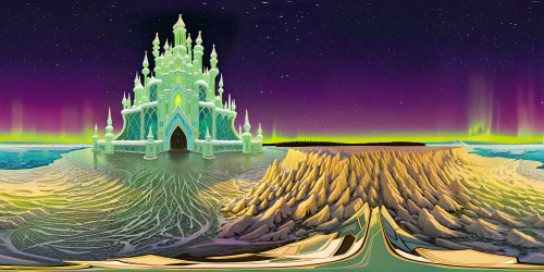 A mesmerizing ice palace sculpted by nature, glistening under the enchanting dance of the Aurora Borealis, flawlessly depicted in ultra high resolution, a masterpiece of intricate beauty.