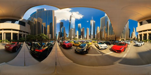 A bustling, ultra-high resolution modern metropolis under the brilliant light of day, towering skyscrapers gleaming, bustling streets filled with cars and people, flawless and detailed to perfection.