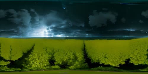 sky view Masterpiece quality VR360, ultra high-res. Stormy sky, deluge of rain, dark night. Tree canopy panorama, hillside forest, swept in rain. Immersive VR360 view, great expanse of overridden night sky.