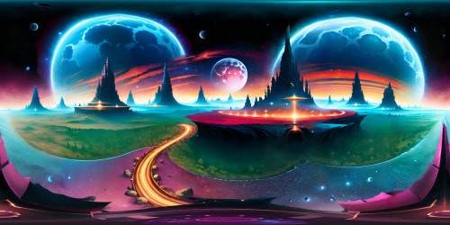 Ultra high-resolution VR360 view, red planets bathed in cosmic glow. Space dust swirling, glimmering starlight. Astral masterpiece style, vivid planetary textures, complex craters. VR360 ethereal galaxy panorama, striking chromatic contrast, artful digital painting.