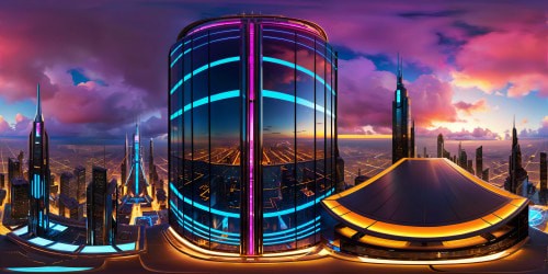 At the pinnacle of technological evolution, a cyber tower rises with neon futurist lights, dazzling with ultra-high resolution details, a flawless masterpiece of the digital age.