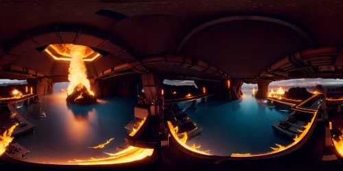 deep dark underground cave filled with smoke and fire from the lake of lava