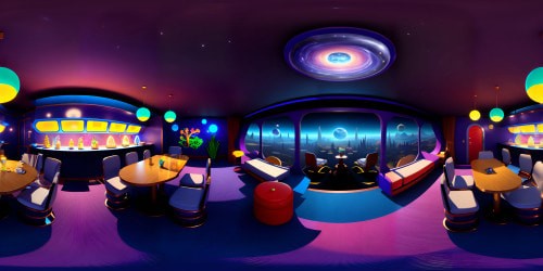 A psychedelic space restaurant in the style of 80s breakfast diner