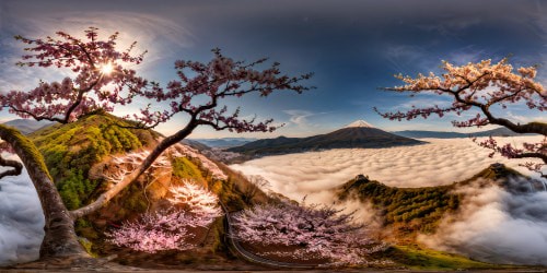 A flawless, ultra high-resolution portrayal of Wano teeming with vibrant cherry blossoms, ancient pagodas nestled in undulating hills, meticulous details crafting an unmatched masterpiece inviting viewers into a serene, traditional Japanese vista.