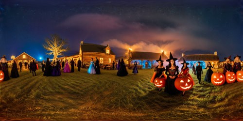 An impeccably detailed, high-resolution masterpiece capturing a festive Halloween party on a rustic farm, adorned with spooky, cute animals in whimsical costumes under a starlit sky, highlighting the eerie yet playful atmosphere of the celebration.