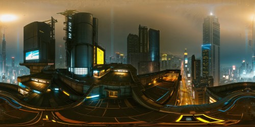 A futuristic cyberpunk cityscape under a neon-lit sky, towering skyscrapers reflecting in rain-soaked streets, bustling with hovercars, holographic billboards, and bustling crowds, an ultra-high-definition anime scene beaming with meticulously detailed perfection.