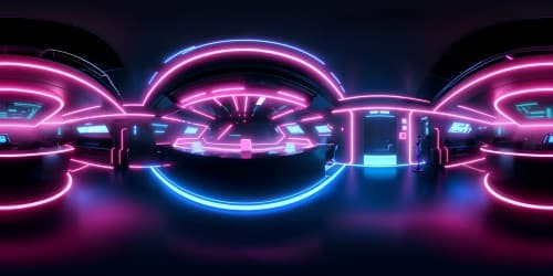 Ultra-high resolution, futuristic neon bar, ethereal holographic dance movements, glass-like transparent floors. Essence of a sci-fi masterpiece, vibrant VR360 experience, Digital cyberpunk style.