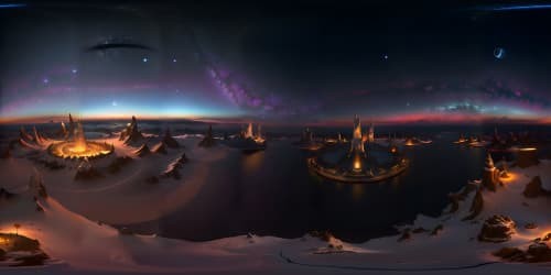 Masterpiece quality, ultra-high-res VR360, obsidian-tinged night sky. Ethereal star clusters gleaming, far-off cosmic realms. Realistic celestial bodies. outer-sky containing distant syars and fat-awa celestial bodies.