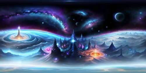 VR360 celestial masterpiece, ultra high-resolution, ethereal nebulas, cosmic silk threads. Picasso-inspired abstract star clusters, surreal art style, cosmic art grandeur. VR360 immersive view, breathtaking space expanse with fantasy elements, scattered starlight. Ultra high quality, VR360 diamond-like clarity, surrealistic celestial canvas.