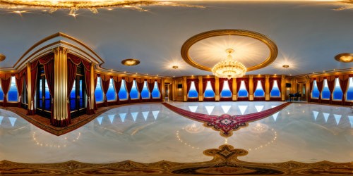 An opulent, luxurious ballroom with gilded walls and intricate crystal chandeliers, reflecting off polished marble floors and velvet drapery under a dazzling, starlit night sky through ceiling-high windows, an impeccable blend of elegance and extravagance, a flawless, grandiose scene captured in ultra-high resolution detail.