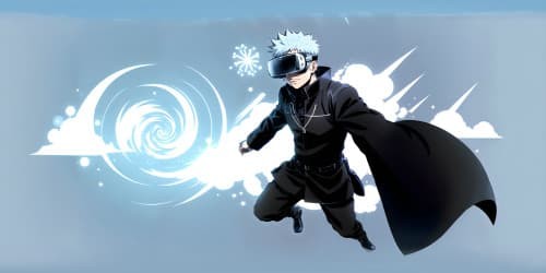 jujutsu kaisen. Gojo Satoru in his silver hair and blue eyes. with all black clothes and his typical black ribbon cover his eyes