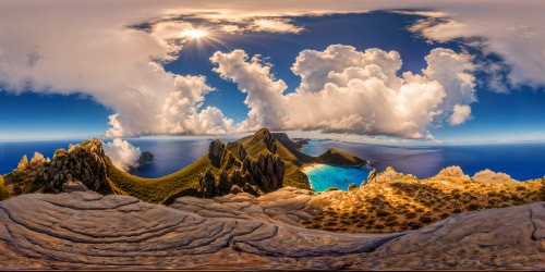 A mesmerizing display of a vast, flawless landscape: a breathtaking expanse of crystal-clear azure waters cascading through magnificent rocky formations under a vibrant, cloudless cobalt sky, rendered in impeccable ultra high-resolution, a scene that radiates perfection.