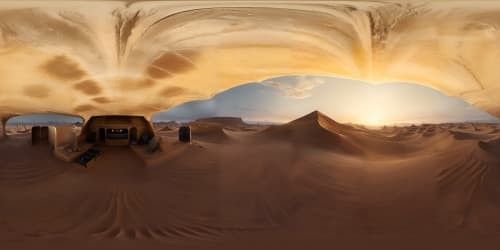 VR360, barren, sand-strewn canvas, omnipresent tan grains texture, oversized pristine cloak-imagery, weathered boots, understated knife accessory. Elemental desert aesthetics, VR360, masterpiece quality, ultra-high resolution, unobstructed panorama.