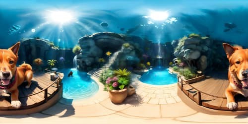 dog swimming in the pool, with his head above water, cute